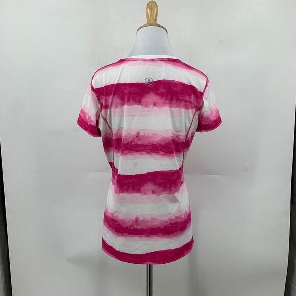 Lands End Vented Shirt Womens S Pomegranate White Striped Gradient Athletic Tee - Picture 5 of 11